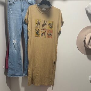 Tan Graphic T-Shirt Dress